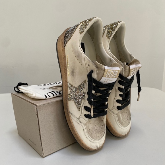 Golden Goose Ball Star Sneaker Leather/Seedpearl/Platinum Glitter 38 New in Box - Picture 1 of 12